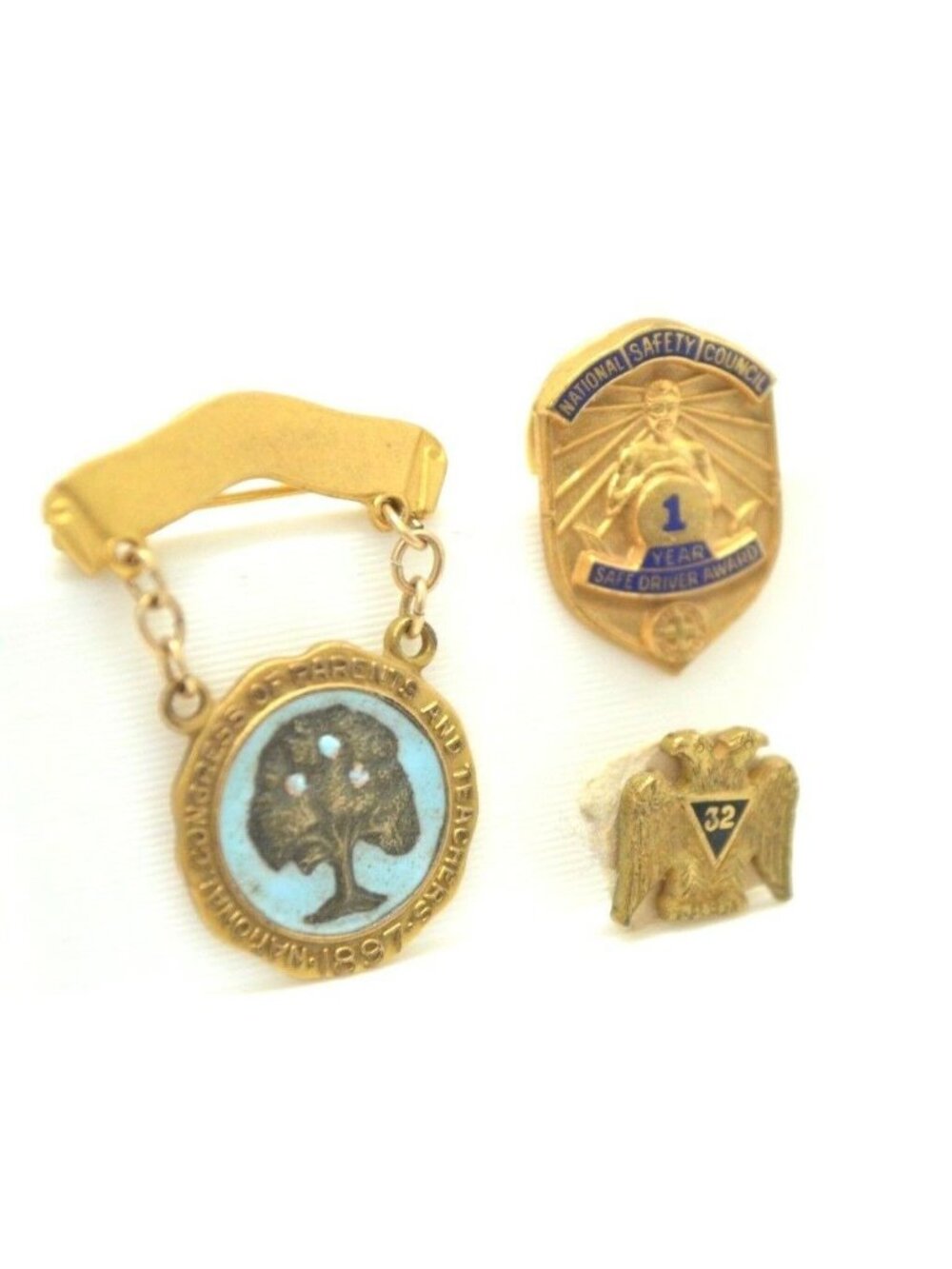 Vintage Pin Lot Congress Parents Safety Award Eagle Lapel Hat Badge Gold Tone